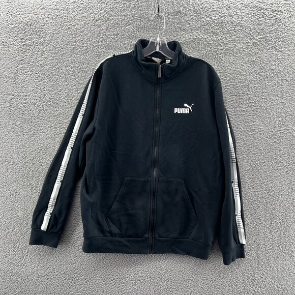 Puma Full Zip Jacket Mens Large Black Long Sleeve Track Windbreaker - Picture 1 of 9